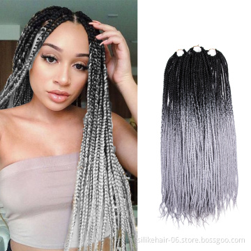 Silky Ombre Grey Black 24 inch Long 24 Roots/pack Heat Resistant Fiber Bulk Box Braid Crochet Synthetic Braiding Hair Extensions